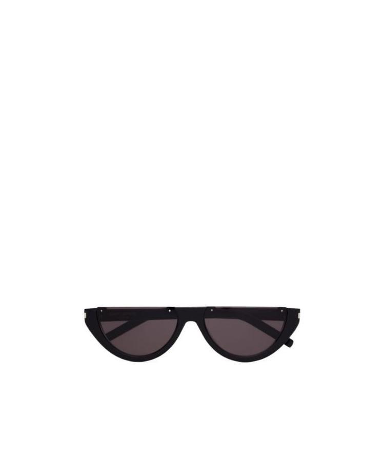 Saint Laurent Half-rim Shield Sunglasses Engraved Temples In Black
