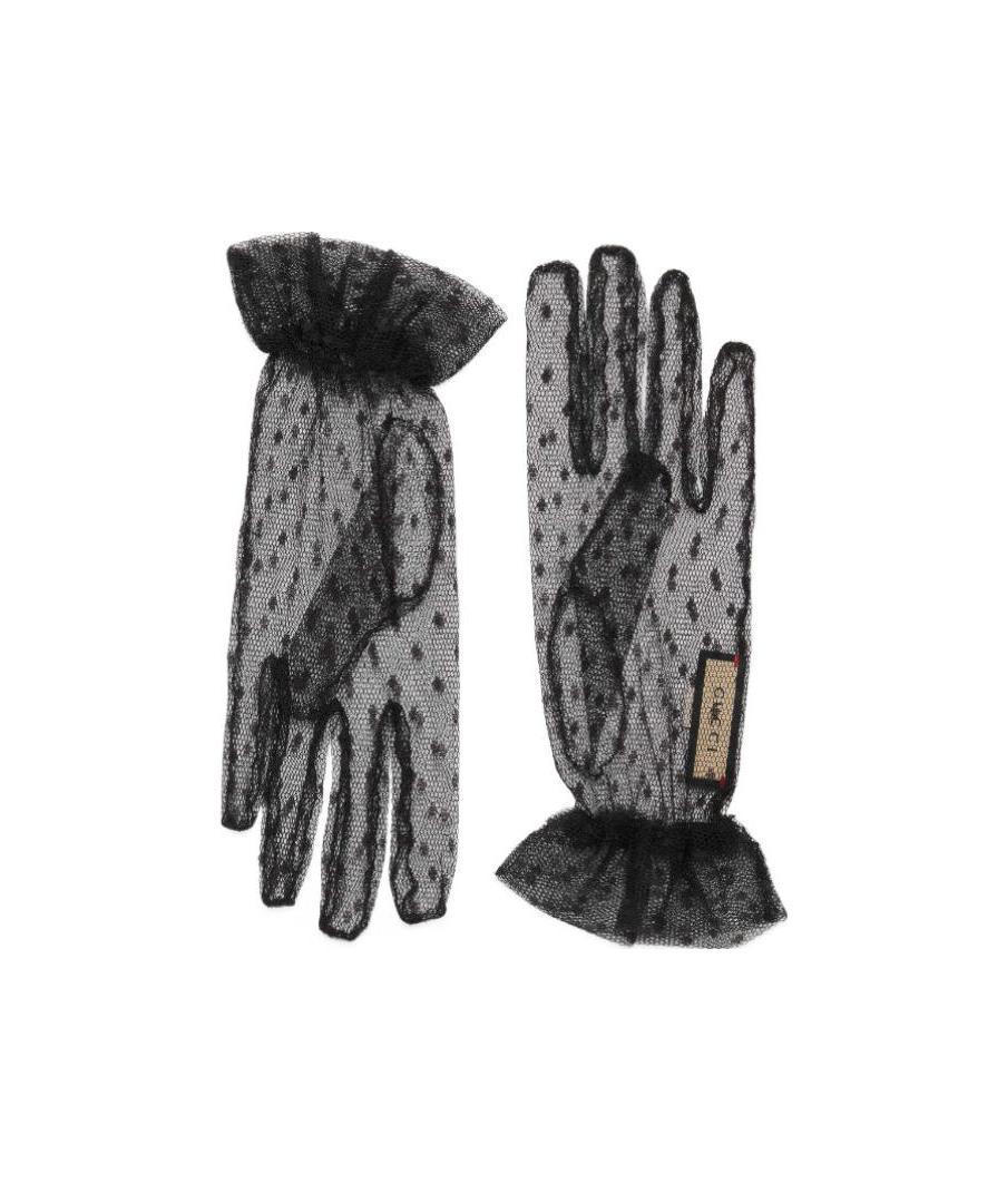 Gucci Embellished Tulle Gloves In Gray