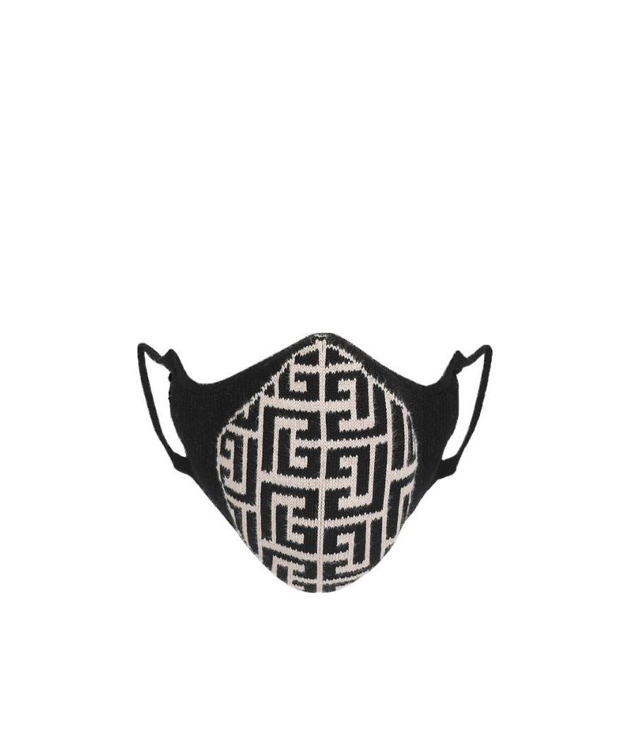 Balmain Knitted Cotton Face Mask With All-over Monogram In Black