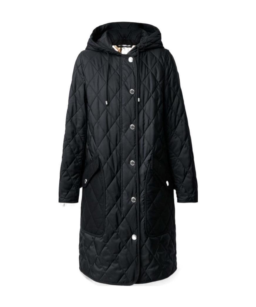 Burberry Roxby Diamond-quilted Mid-length Coat In Black