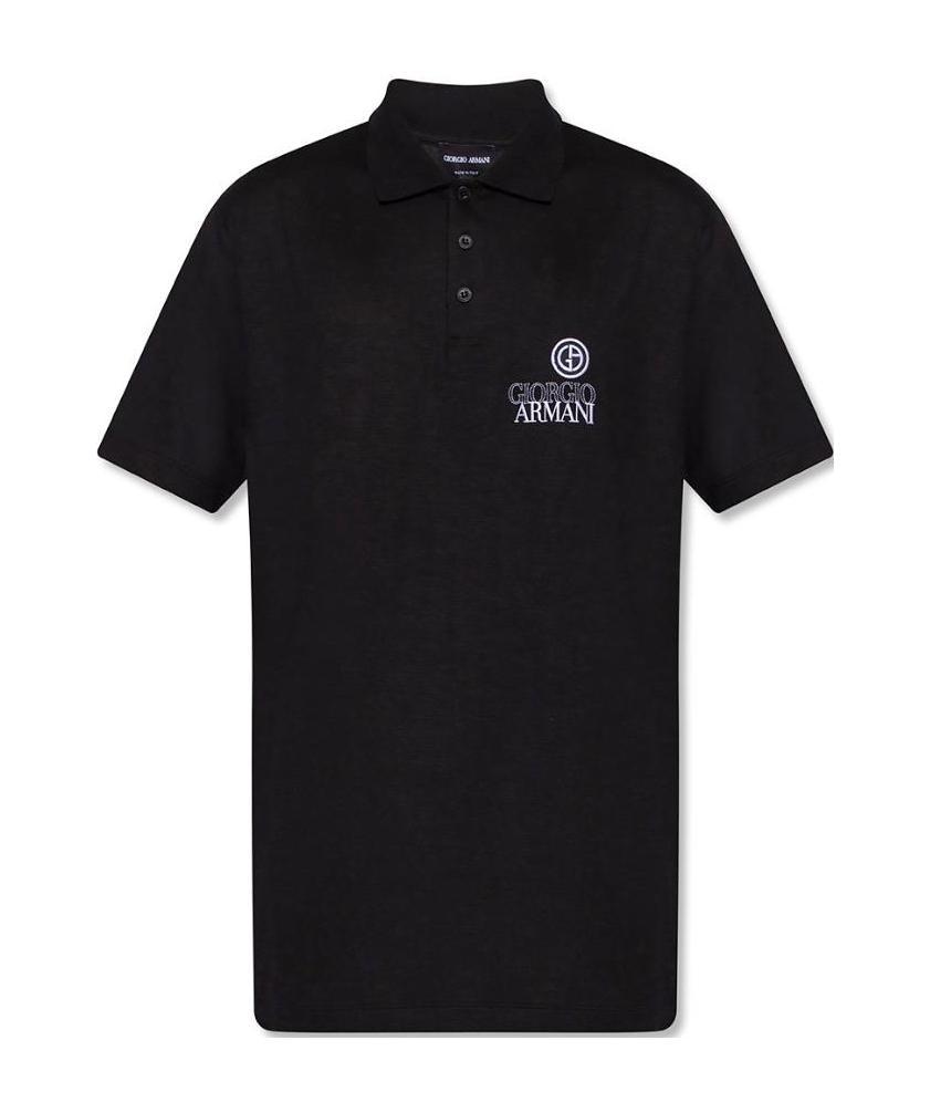Giorgio Armani Embroidered-logo Short-sleeved Polo Shirt In Black