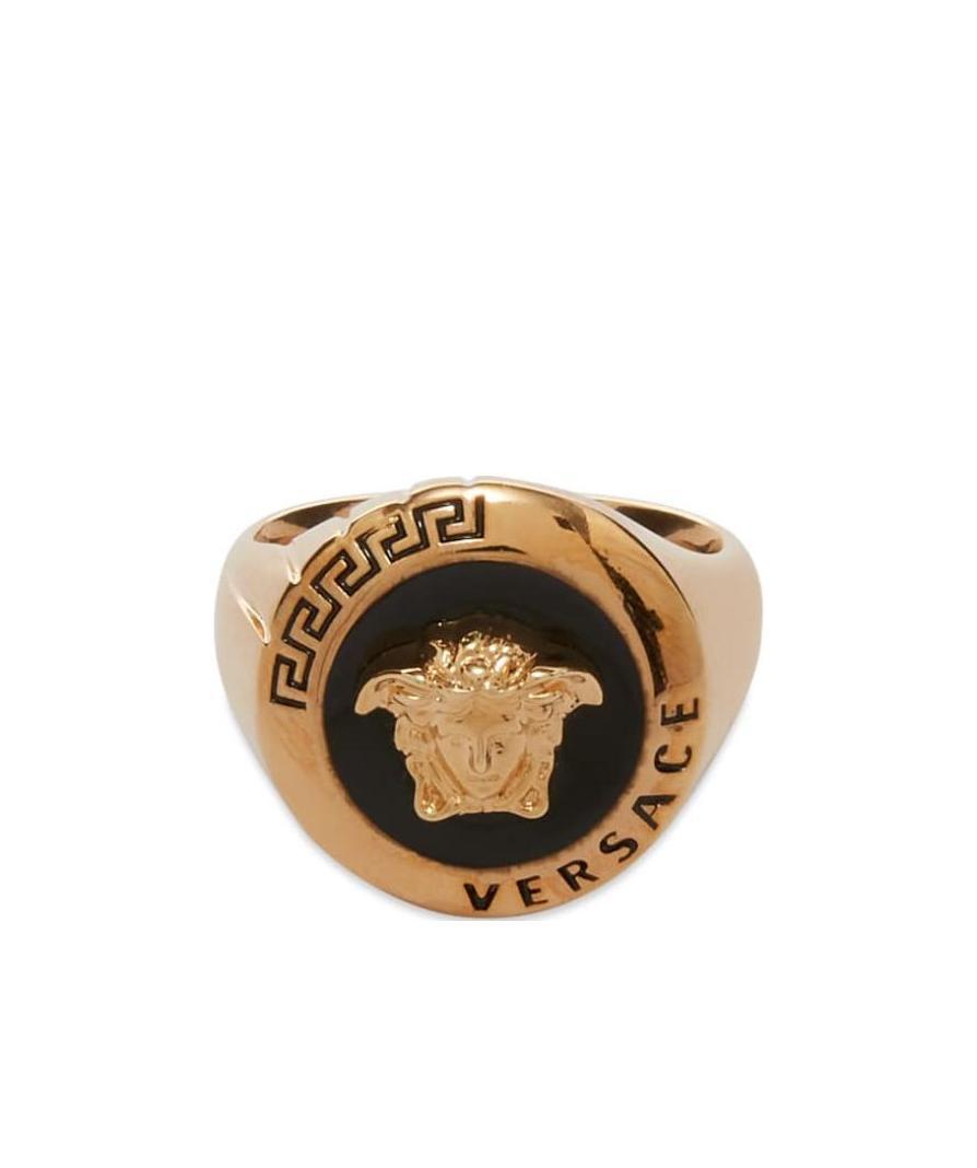 Versace Medusa-plaque Ring In Yellow