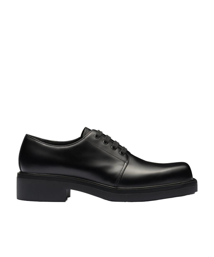 Prada Brushed Leather `derby` Shoes In Black