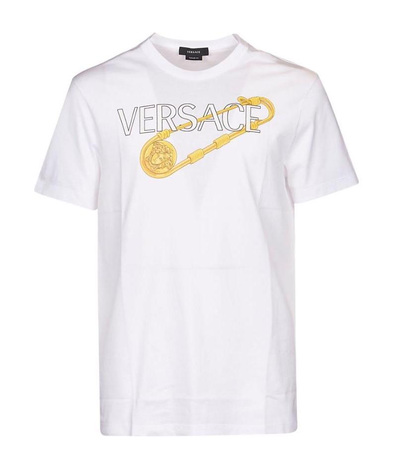 Versace Safety Pin Logo-print T-shirt In White
