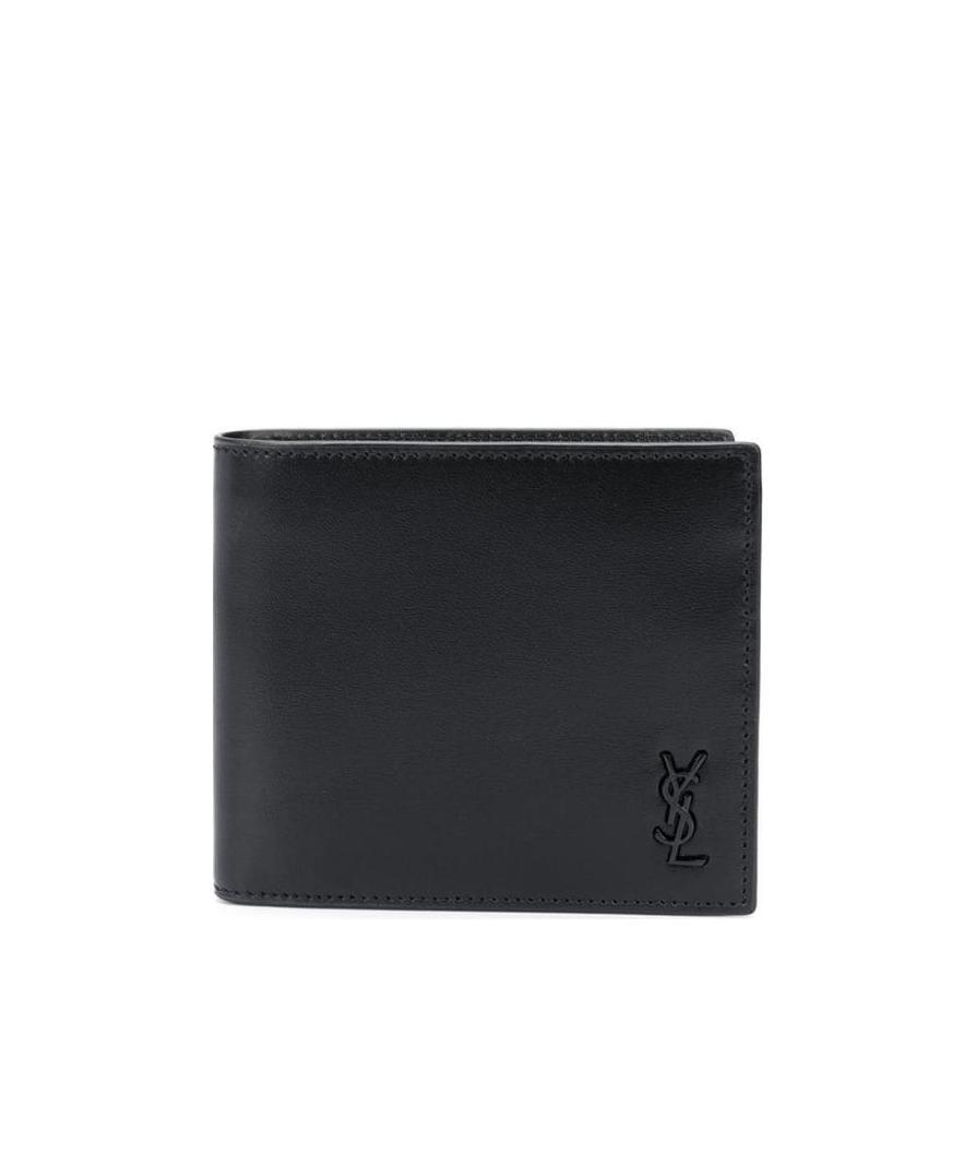 Saint Laurent Logo Plaque Bi-fold Wallet In Black