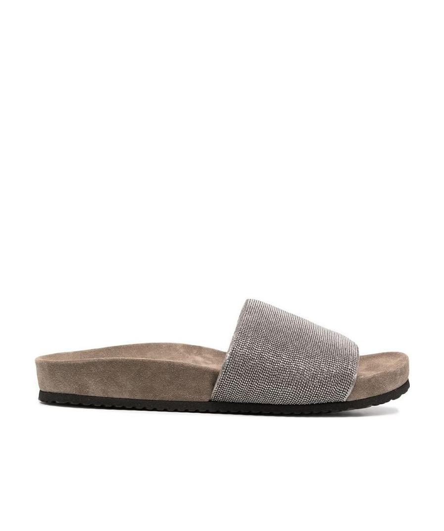 Brunello Cucinelli Precious Suede Slides In Gray