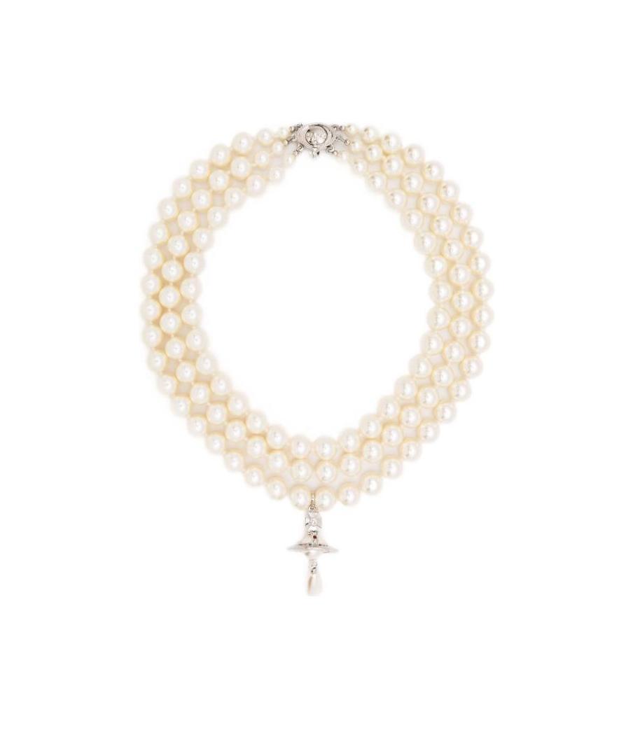 Vivienne Westwood Crystal Pearl Triple Strand Necklace In White