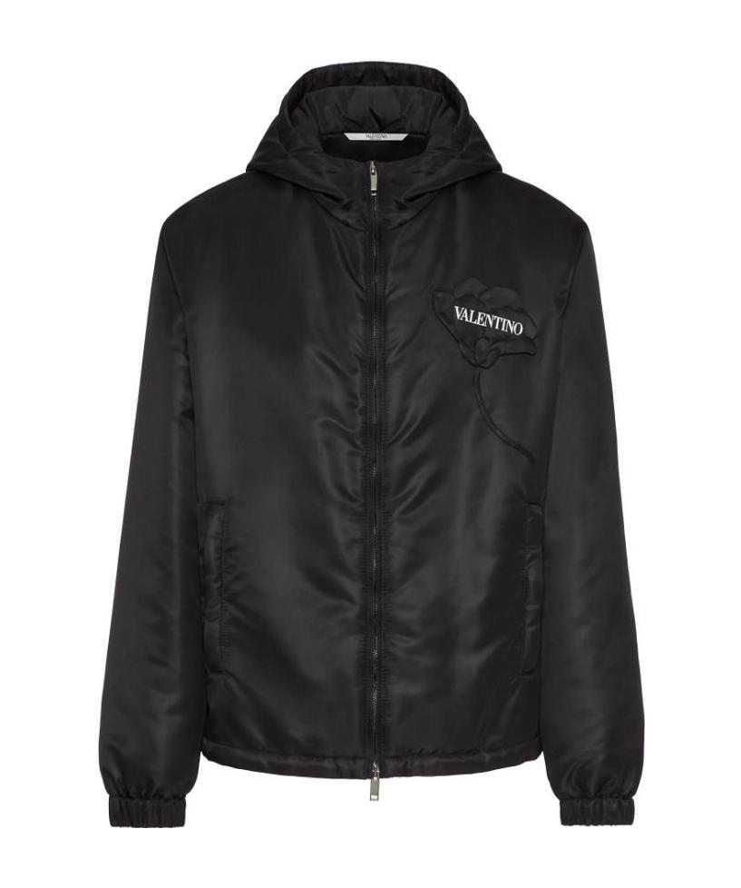 Valentino Hooded Logo-print Technical Windbreaker Jacket In Black