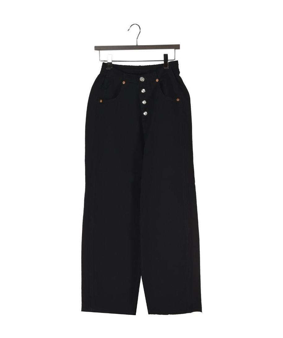 Mm6 Maison Margiela Teen Elasticated-waist Wide-leg Jeans In Black