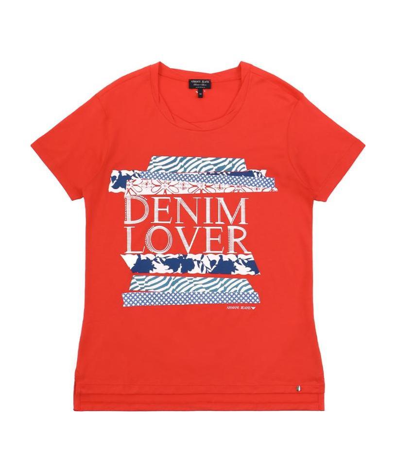 Shop Armani Jeans Round-necked Logo T-shirt In Red