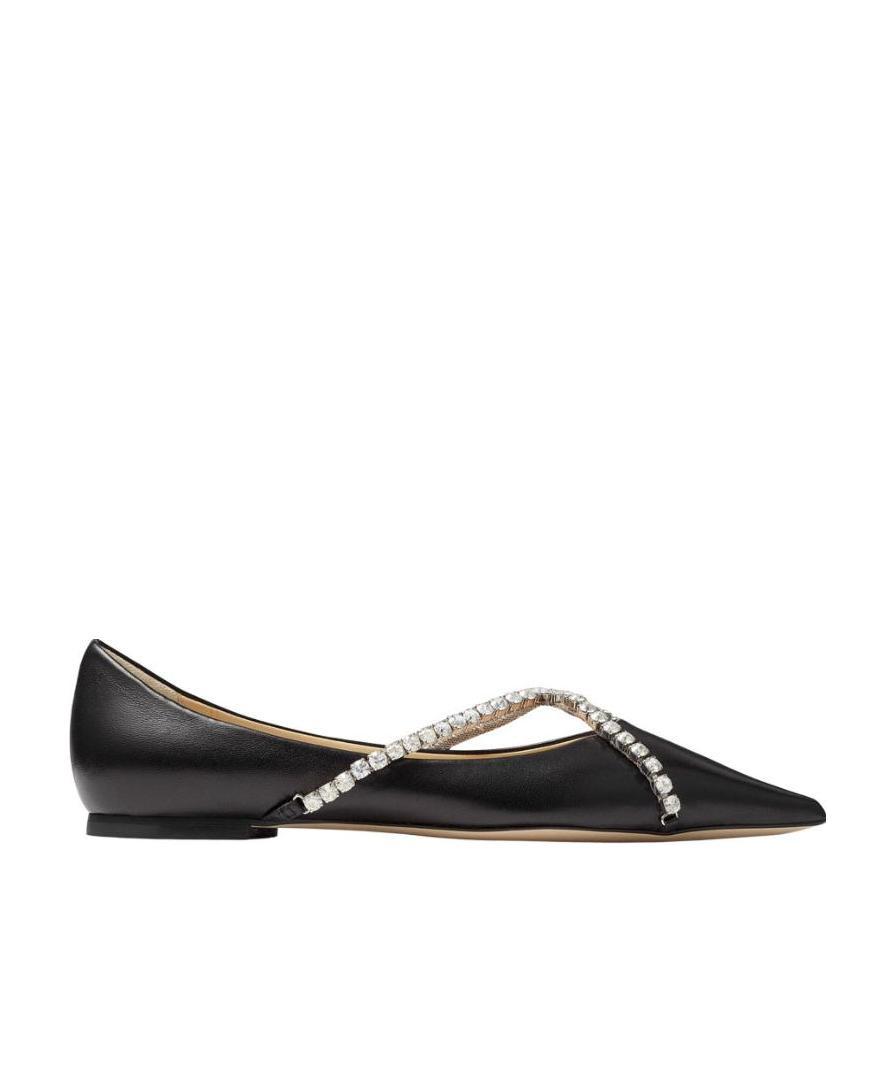 Shop Jimmy Choo Black Diamond Buckle Flat Shoes