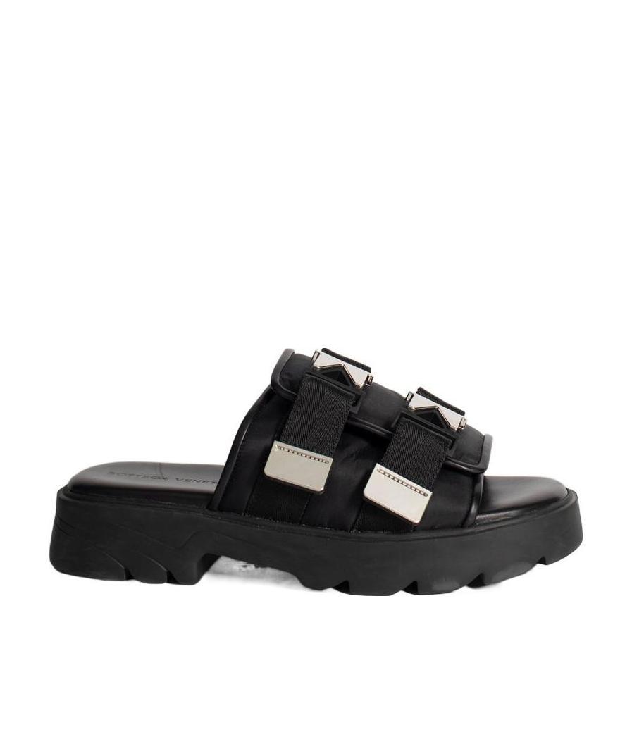 BOTTEGA VENETA DOUBLE-BUCKLE LEATHER SLIDES
