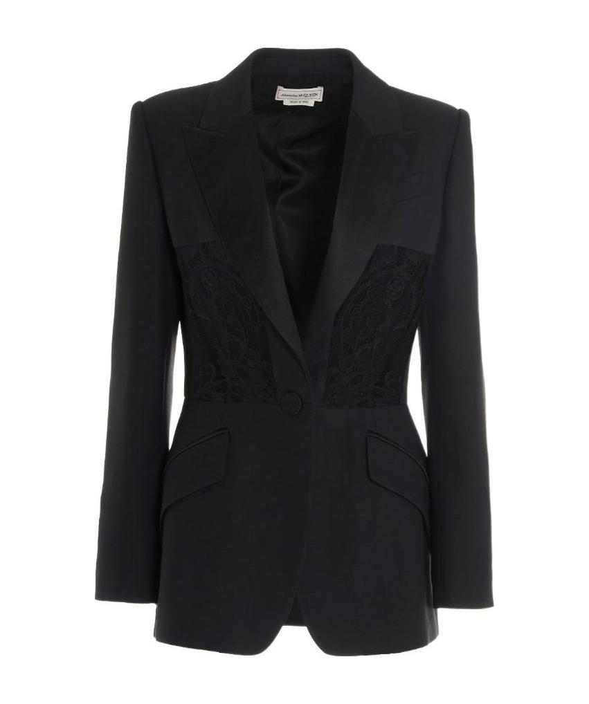 Alexander Mcqueen Mcqueen Double-breasted Blazer With Satin Details In Black