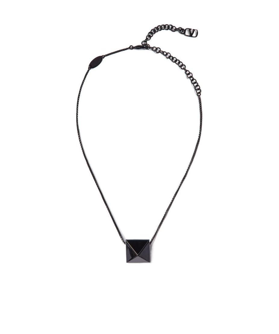 Valentino Logo Metal Necklace In Black