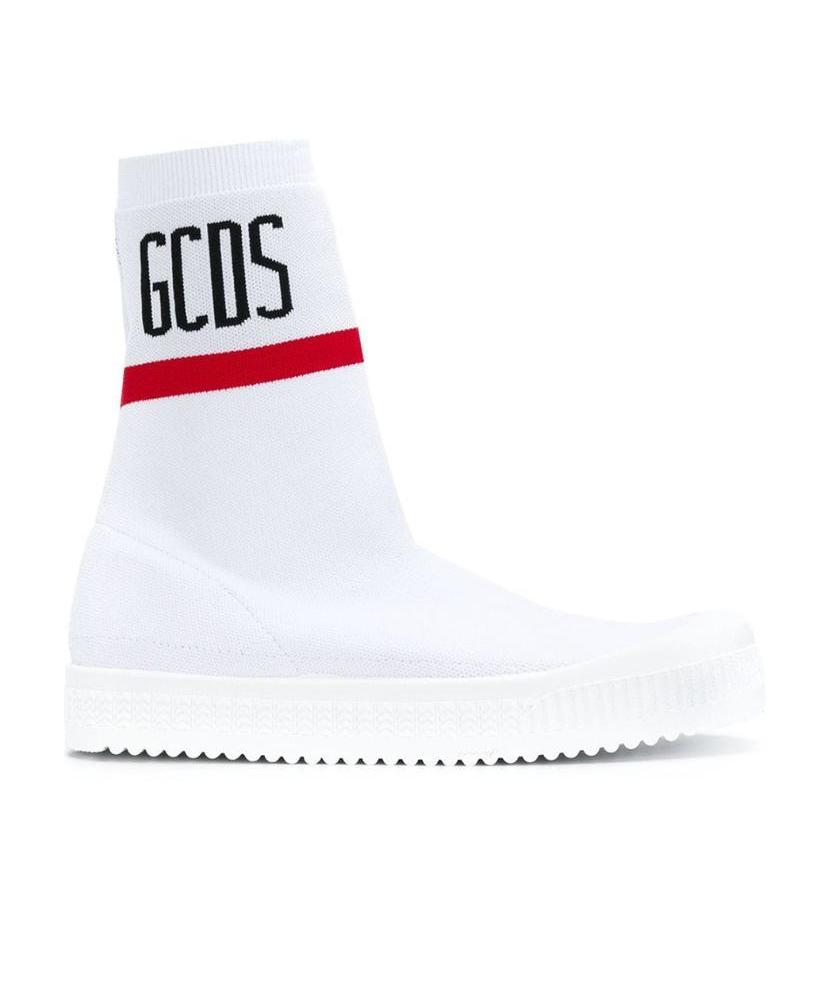 Gcds White Logo Knitted High-top Casual Sneakers