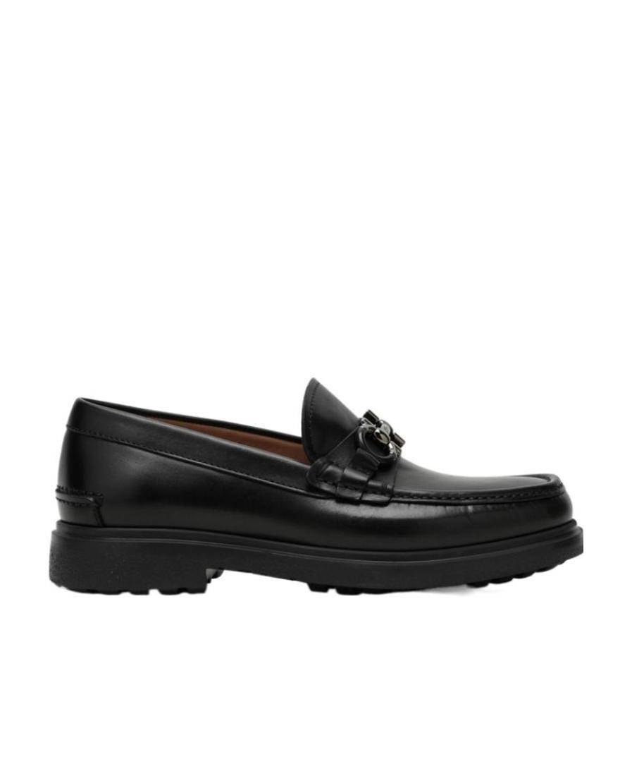 Ferragamo Black Leather Loafers In Black