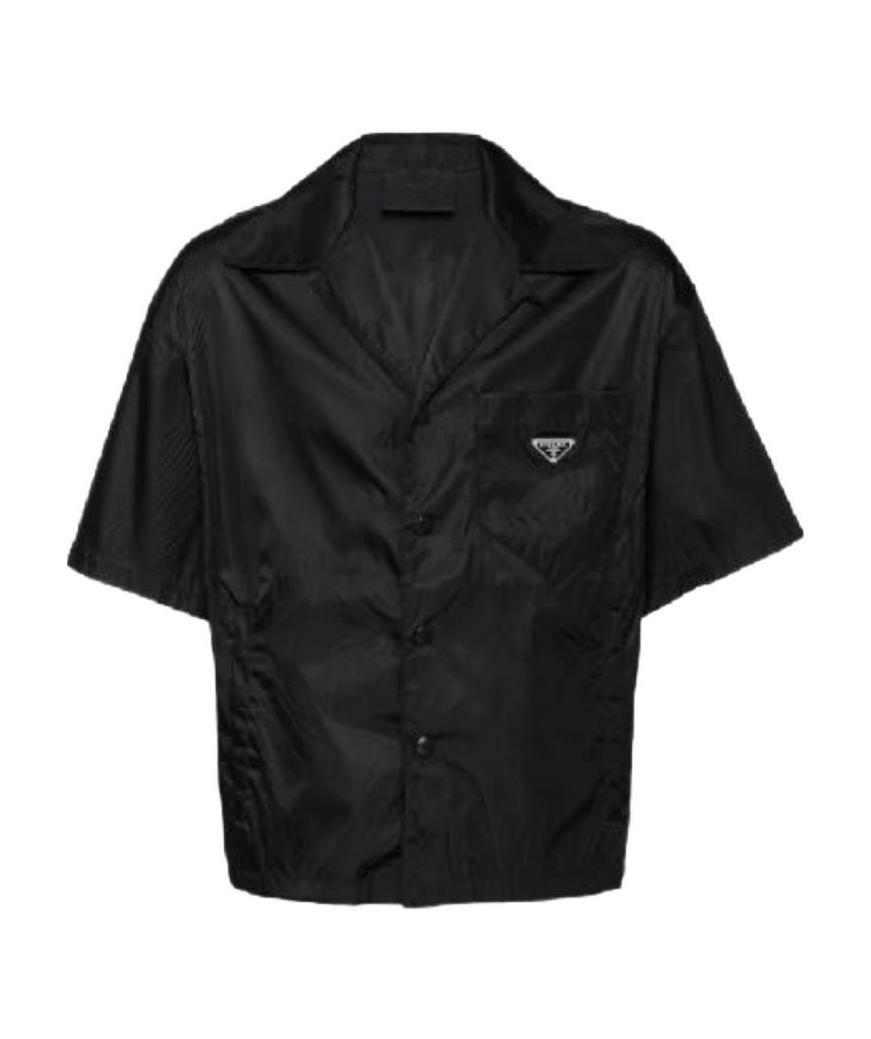 Prada Triangle Logo-plaque Leather Shirt In Black