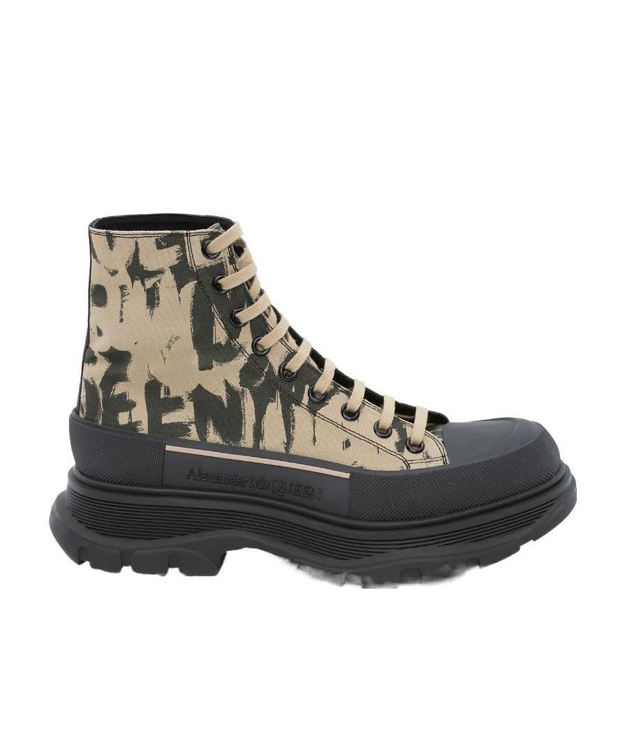 Alexander Mcqueen Men's Tread Slick Graffiti High-top Sneakers In Black
