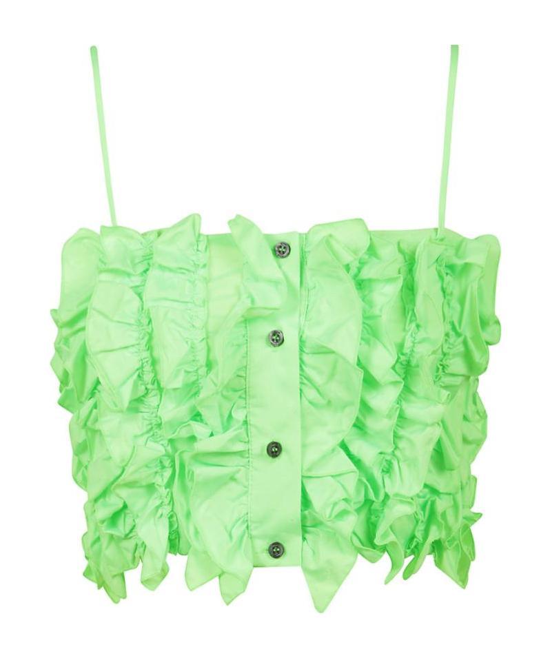 Msgm Jacquard Taffeta Cropped Top With Rouges In Green