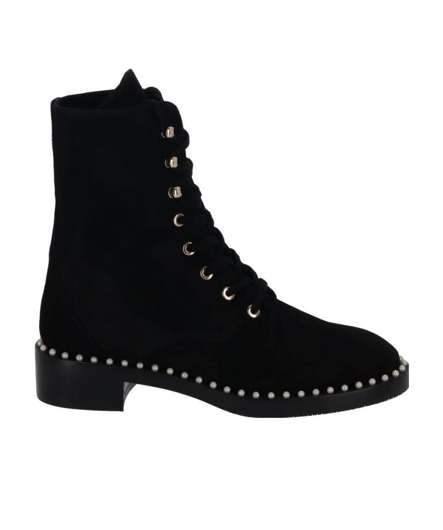 Stuart Weitzman Sondra Pearled Combat Lace Boots In Black