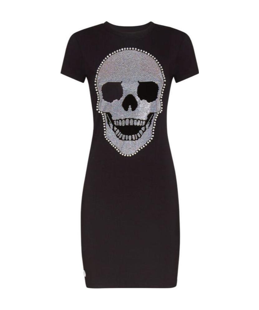 Philipp Plein Logo Details T-shirt Dress In Black