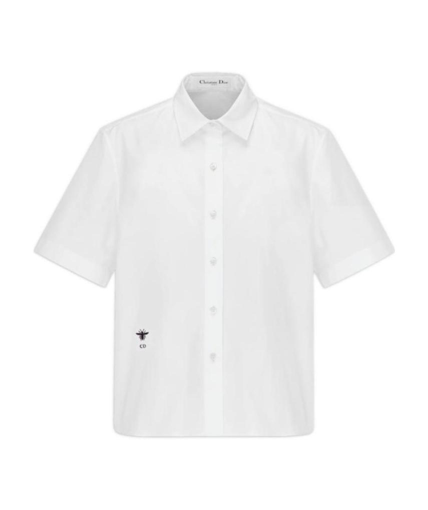 Dior Women Cotton Shirt With Bee And Monogram Embroidery In White