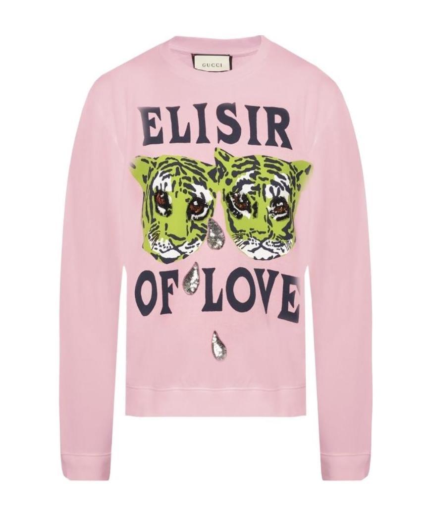 Gucci Tiger Printed Long-sleeved Hoodie In Pink