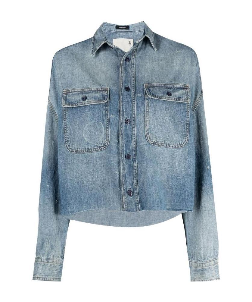 R13 Cropped Denim Shirt In Gray