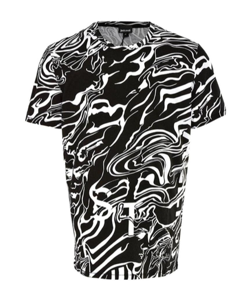 Just Cavalli Abstract Striped Printed T-shirt In Black