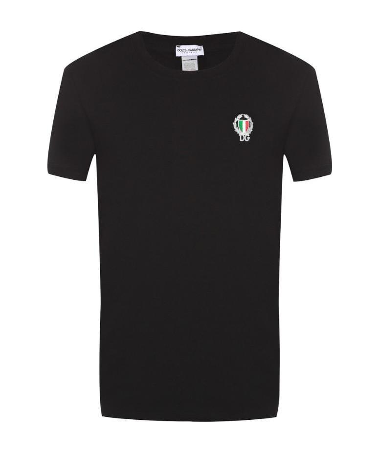 Dolce & Gabbana Tricolor Logo Stretch Cotton T-shirt In Black