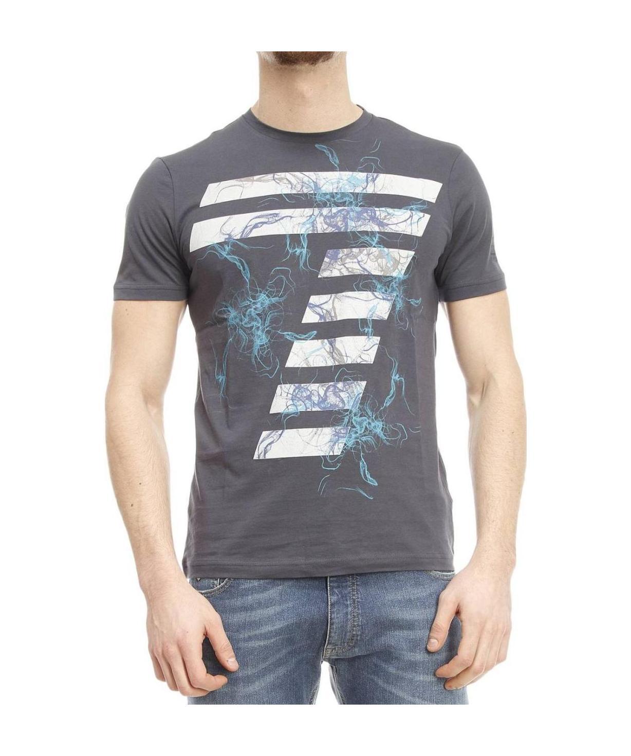 Ea7 Dark Gray Logo Round Collar T-shirt In Multicolor