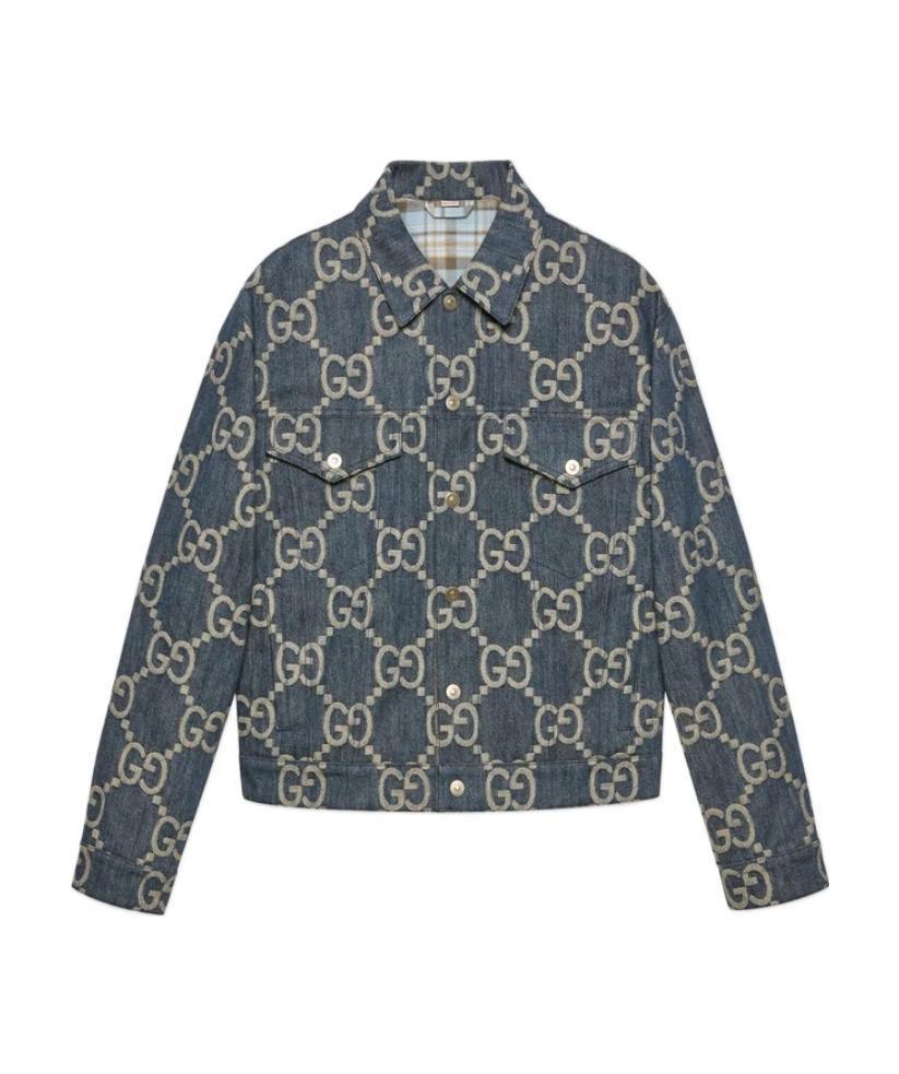 Gucci Interlocking G Pattern Denim Jacket In Black