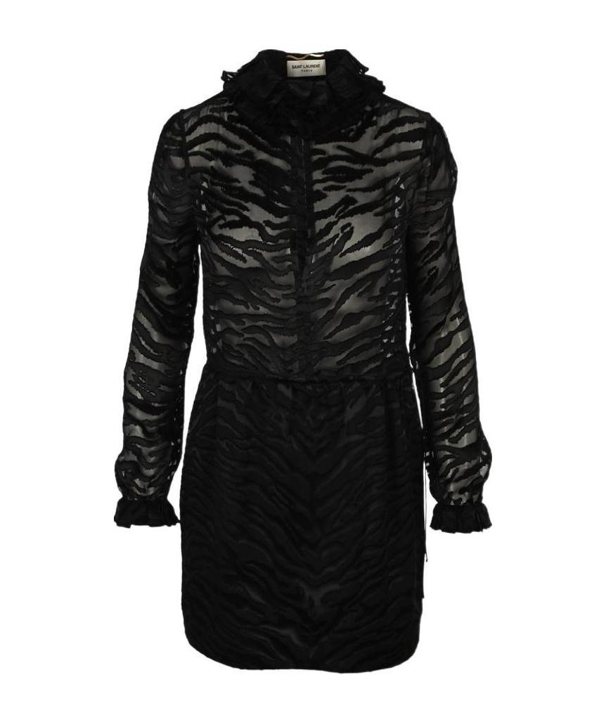 Saint Laurent Zebra Print Sheer Dress In Black