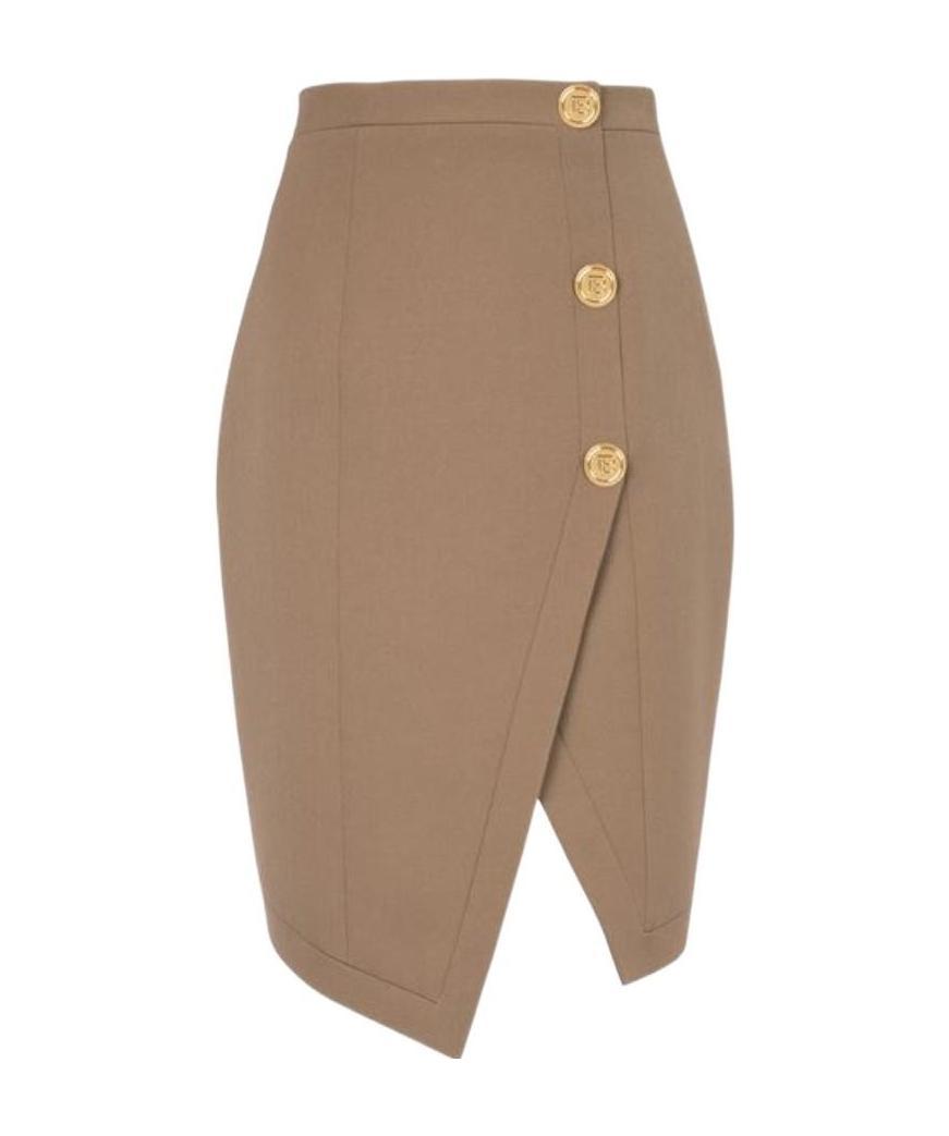 Balmain Asymmetric High-waisted Skirt In Brown