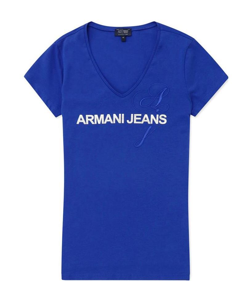 Shop Armani Jeans V-collar Short-sleeved T-shirt In Blue