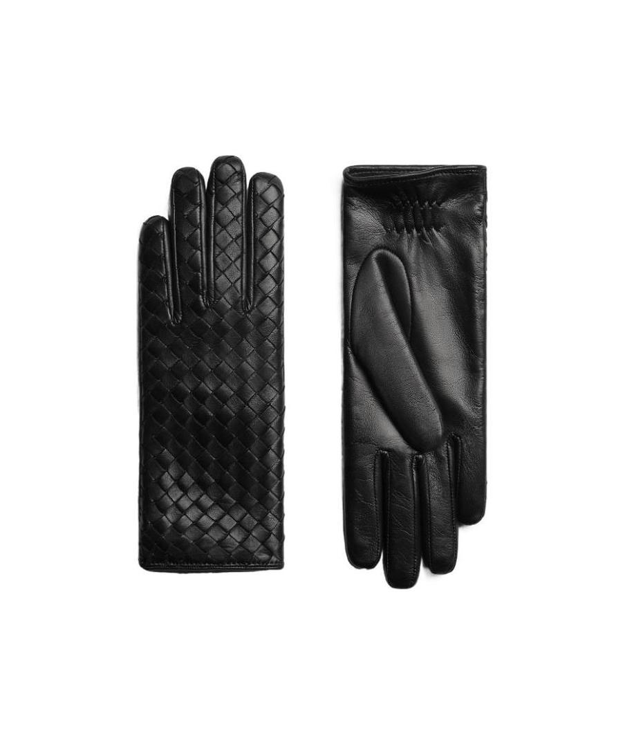 Bottega Veneta Intreciato Knitted Leather Gloves In Black