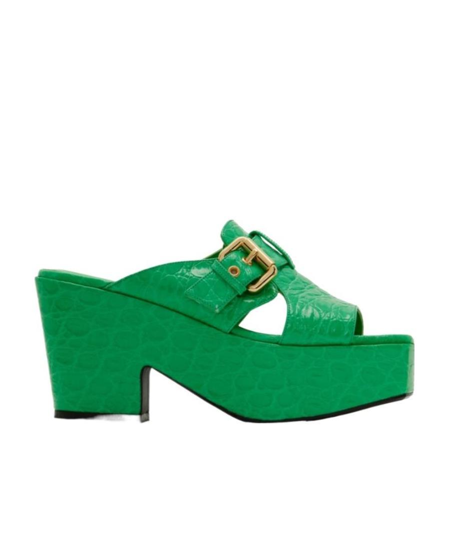 By Far Textured Embossed High-heeled Sandals In Green