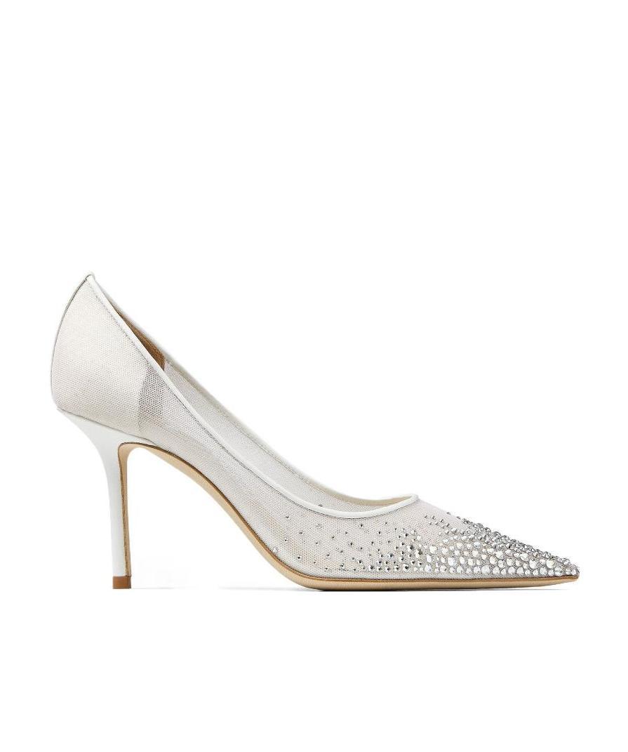 Jimmy Choo 85mm Love Embellished Tulle Pumps In White