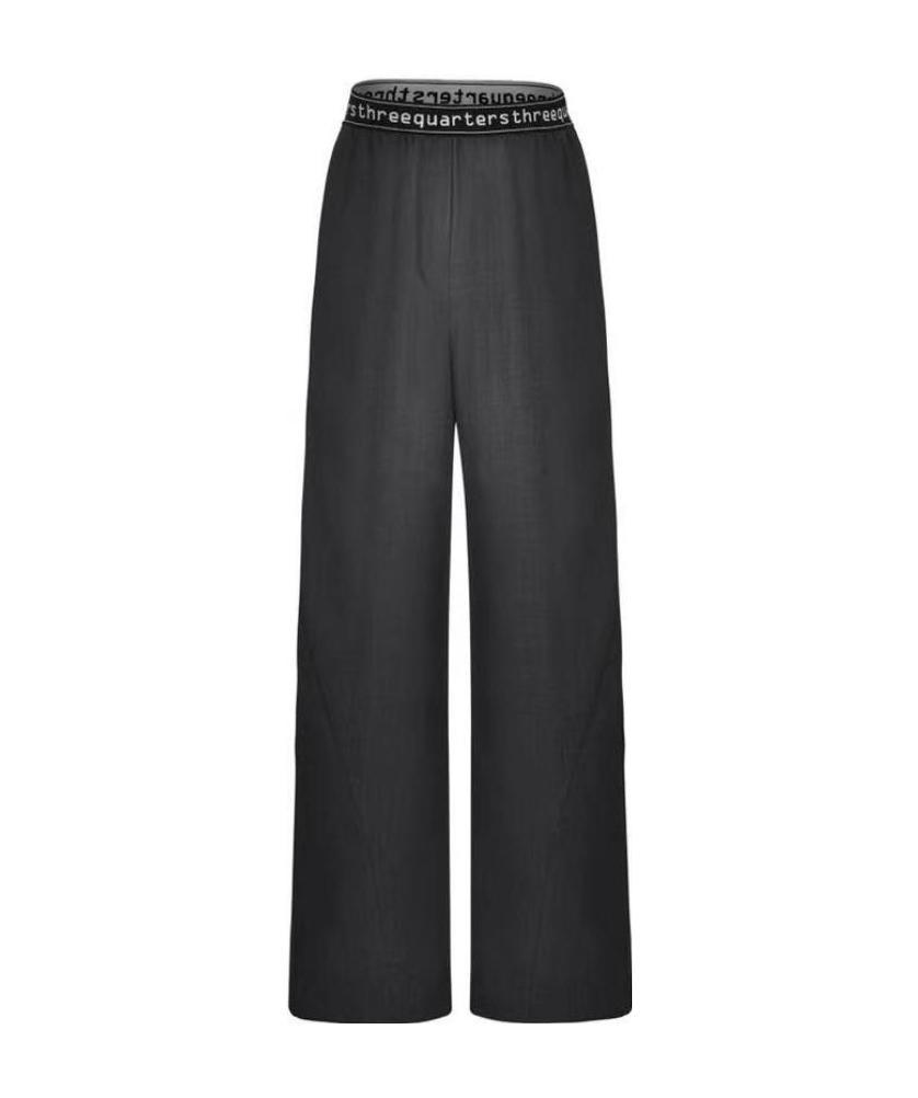 Three Quarters Logo Wide-legged Casual Pants In Black