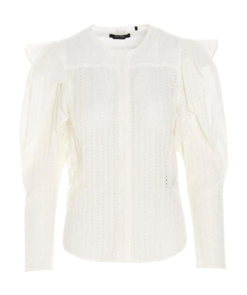 Isabel Marant Broderie Anglaise Ruffle-trim Blouse In White Cotton In White