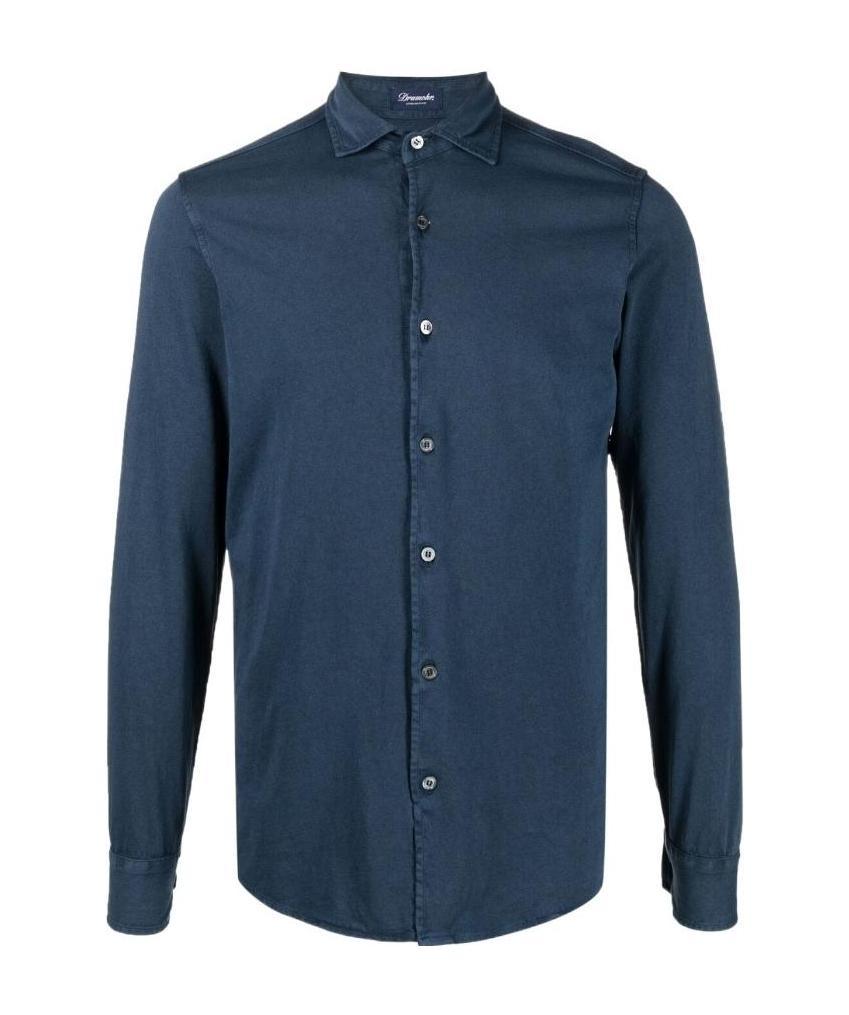 Drumohr Cutaway-collar Cotton Shirt In Blue