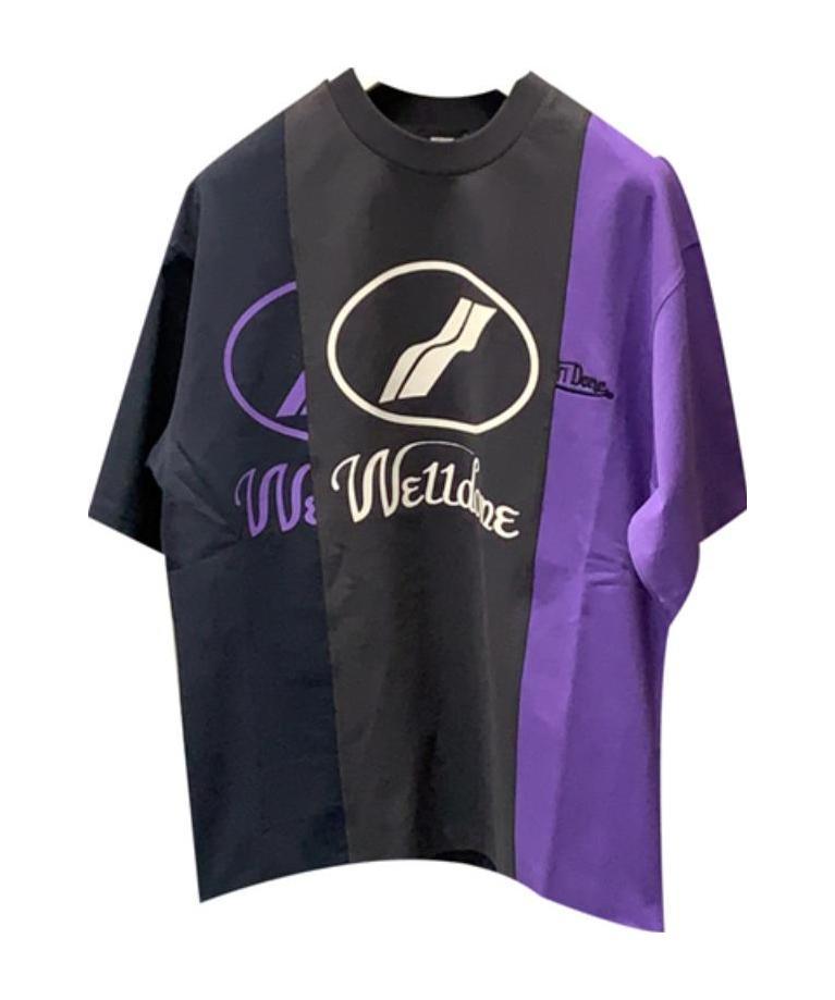 We11 Done Logo-print Colour-block T-shirt In Black