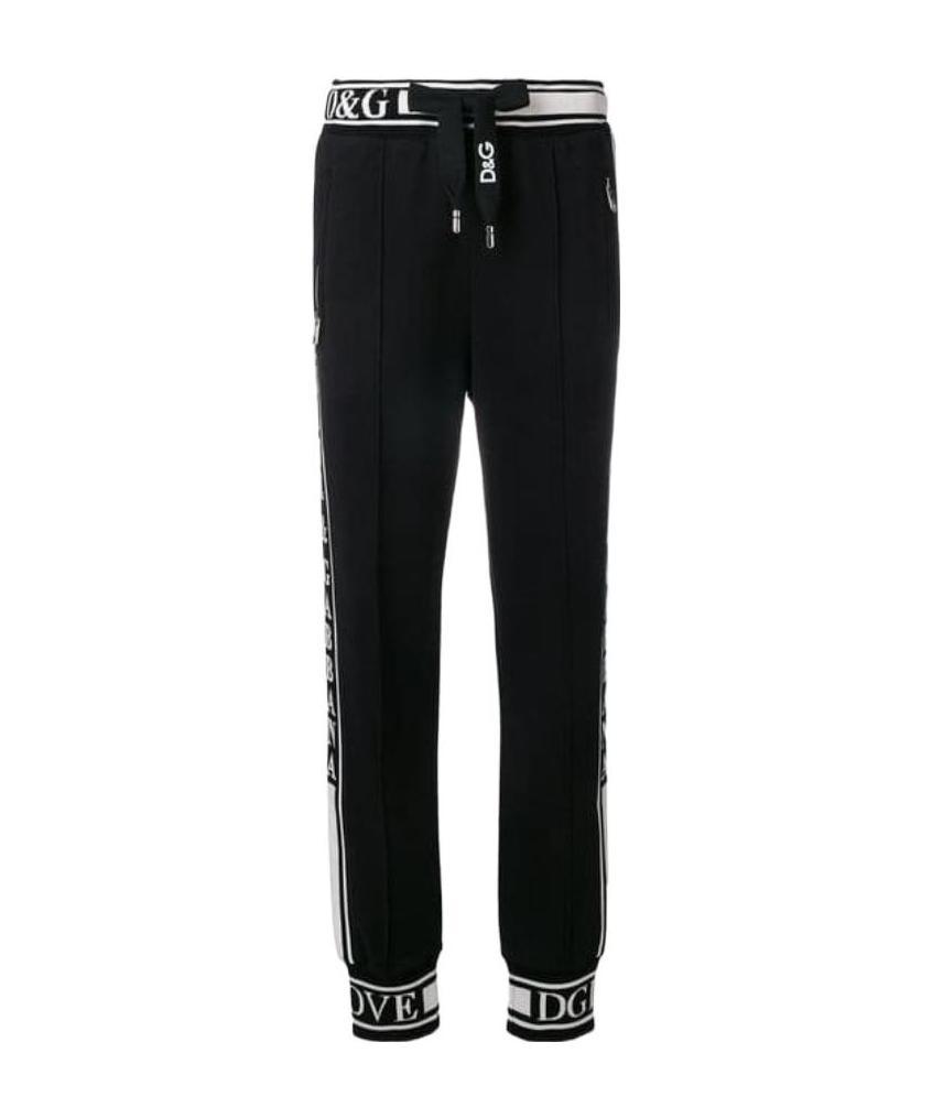 Dolce & Gabbana Logo Stripe Cotton Track Pants In Black