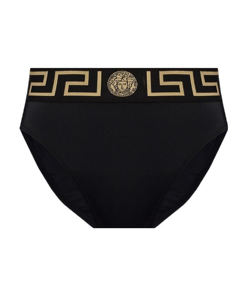 Versace Greca Border High-waist Swim Briefs In Black