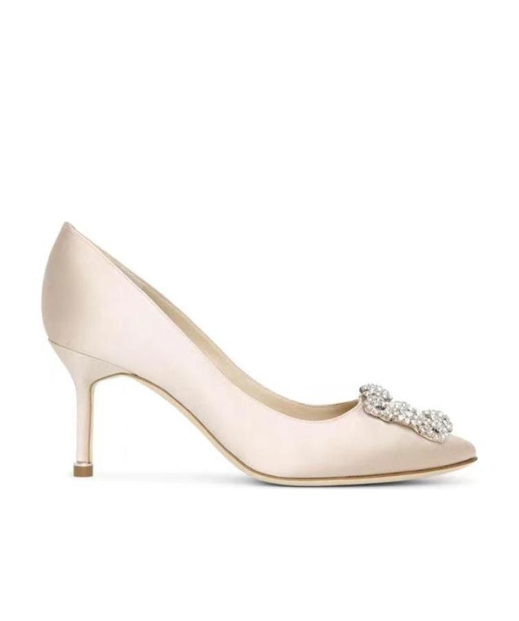 Shop Manolo Blahnik Crystal Satin High Heels In Pink