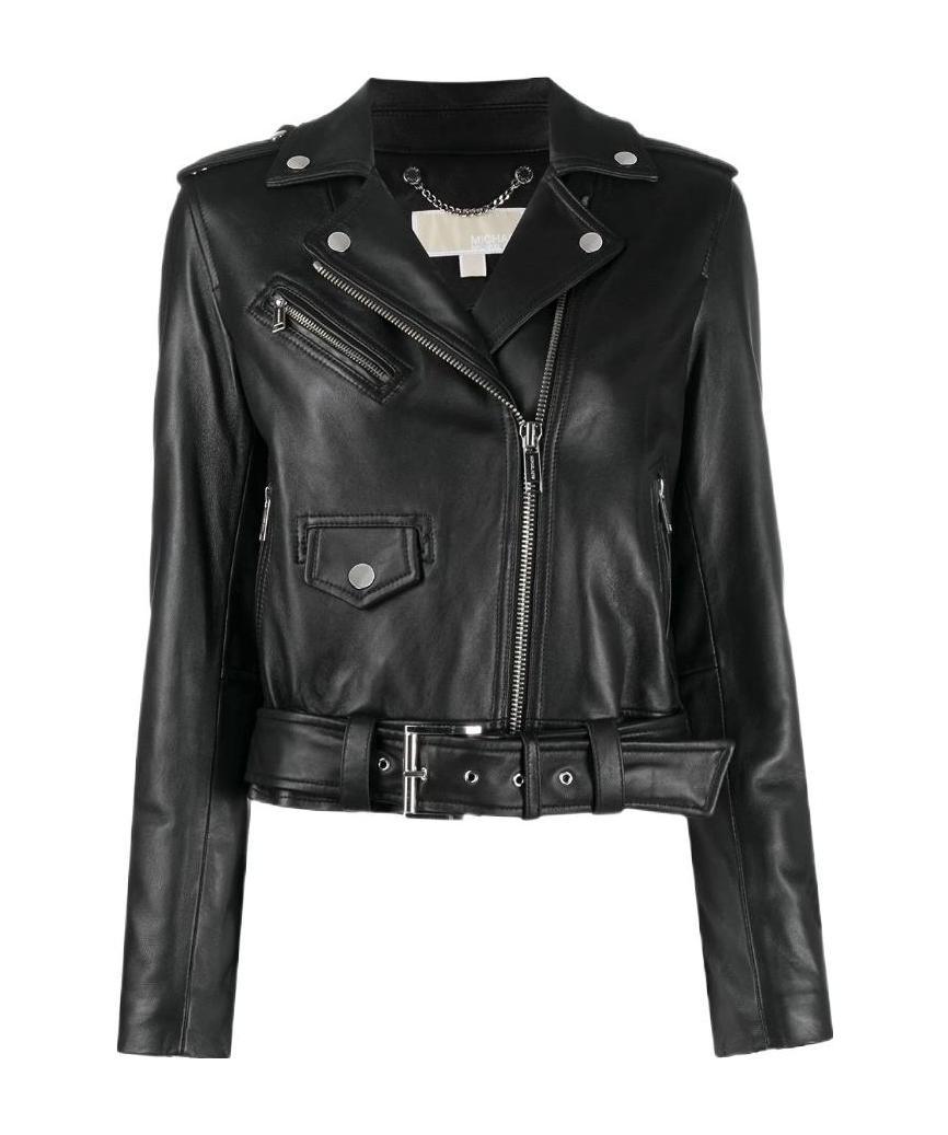 Shop Michael Kors Cropped Biker Jacket In Black