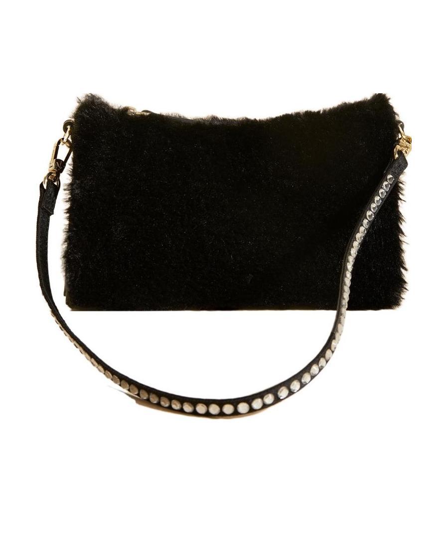 Manu Atelier Mini Artificial Fur Shoulder Bag In Black