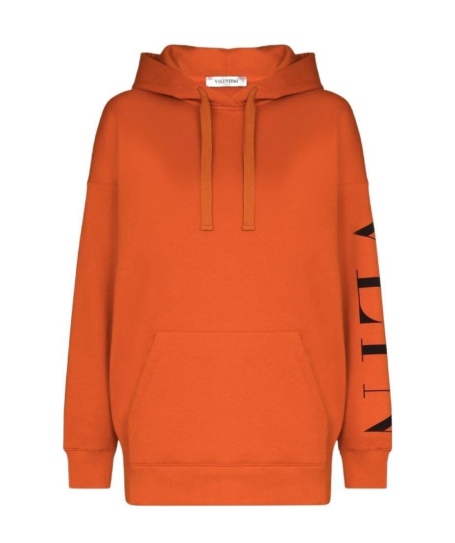 Valentino Logo-print Long-sleeve Hoodie In Orange