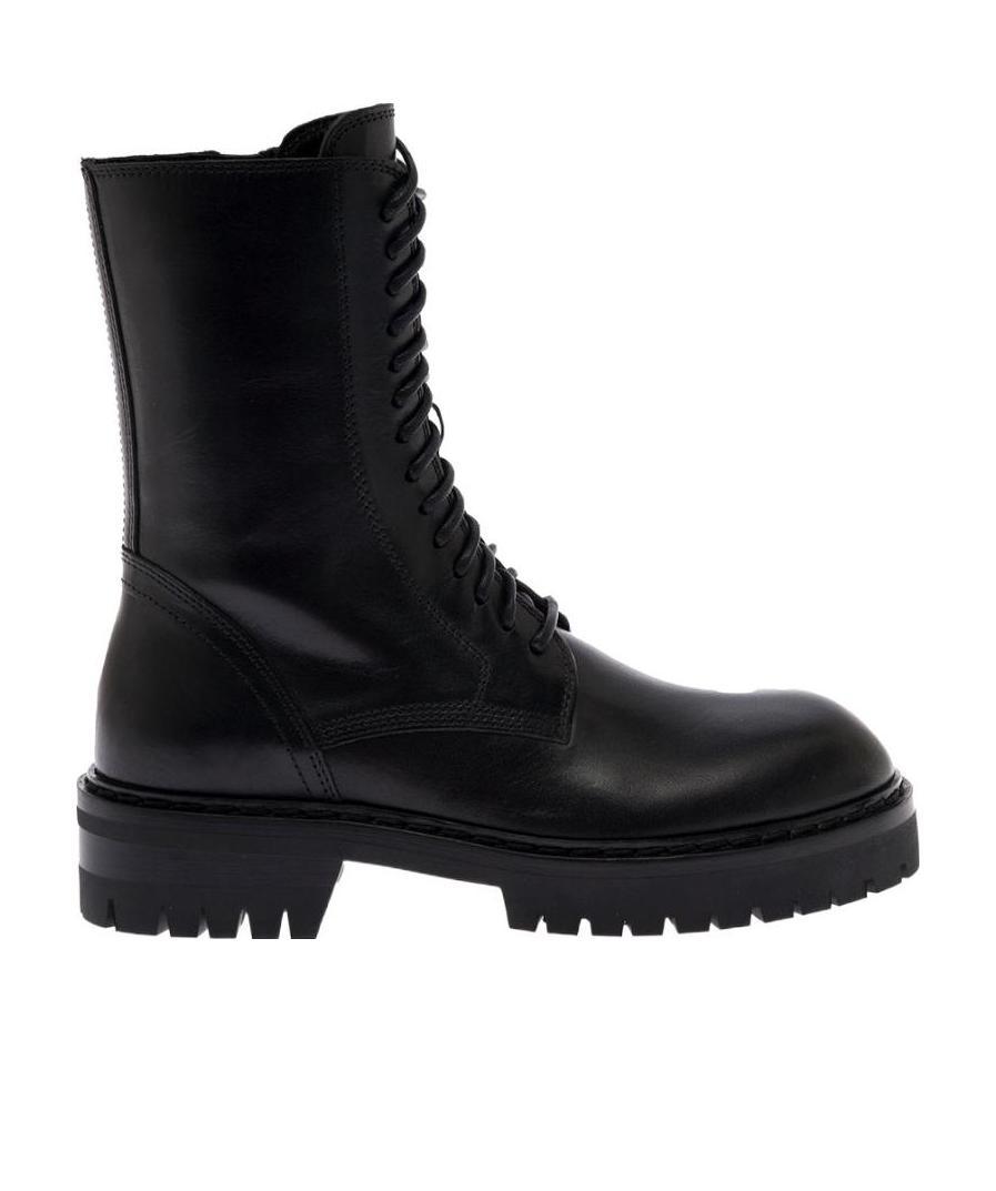Ann Demeulemeester Black Lace-up Combat Boots In Leather Woman  In Black