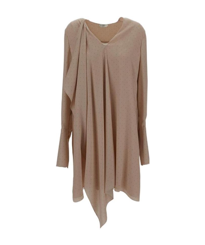 Fendi V-neck Draped Asymmetric Dress In Brown
